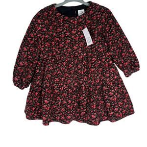 NEW! GAP Baby Toddler Corduroy Dress 12-18M Black Red Floral Print Holiday
